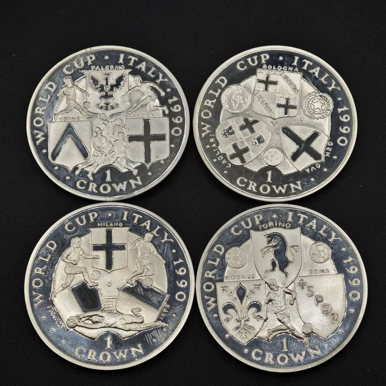 【淘币小摊】实时拍第八百四十三拍   散币场   满百包邮可预留二周 每周一统一发货   马恩岛1990年世界杯银币4枚套含造币厂章 含28.28克925银币4枚 参考银价2020