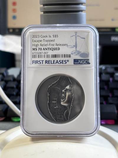 第187期拍卖 - 库克2023年迷茫和困境系列逃离仿古银币NGC-MS70首无盒无证书，999银，发行999枚
