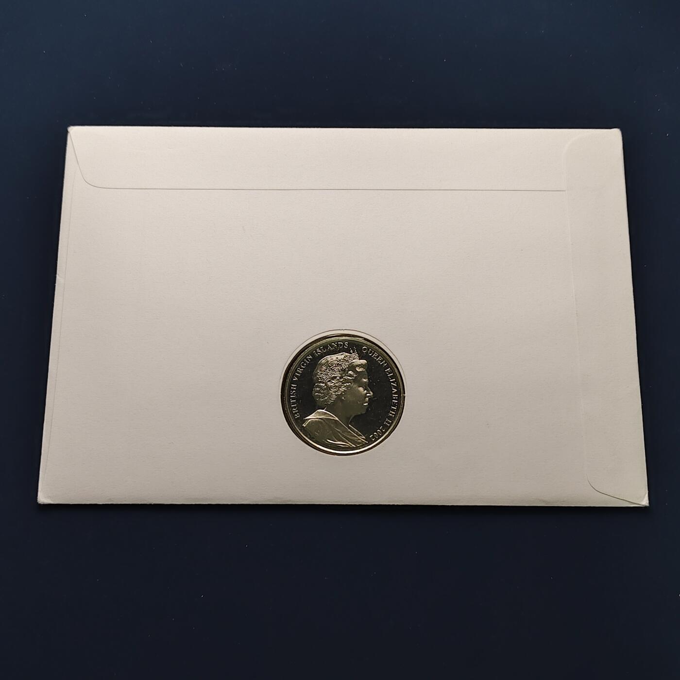 【全场包邮】纯粹捡漏拍492场【封装套币专场】-注意佣金 【邮币封】英属维尔京群岛2002年1元伊丽莎白皇太后生平纪念克朗型纪念邮币封