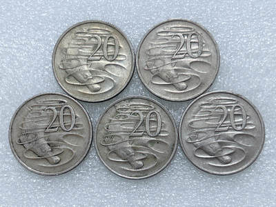 第一海外回流一元起拍收藏 散集专场  第288期 - 澳大利亚1975年20分硬币 5枚