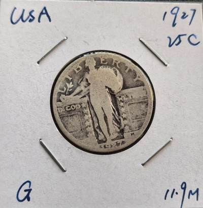 外国优质银币非洲美洲币，周六九点倒数截拍，满百包邮，持续收拍 - 美国1927 年行走自由女神 25 分银币，正面是持枝女神像，背面飞鹰图案灵动，带 “合众为一” 格言，年份早、版式经典，是早期美币收藏稀缺品。