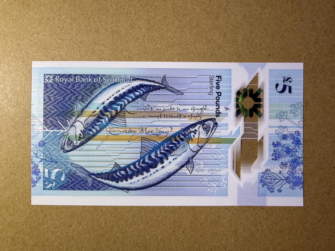 《艾美收藏》第228期-1.11周日外币精品 苏格兰5镑 UNC 2016年 皇家银行 苏格兰诗人薛帕德 AA冠无347