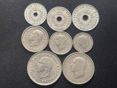 邮泉阁限时拍卖第三十九场 欧洲专场（硬币在国外。请付邮费6元。） - 希腊王国保罗国王8枚