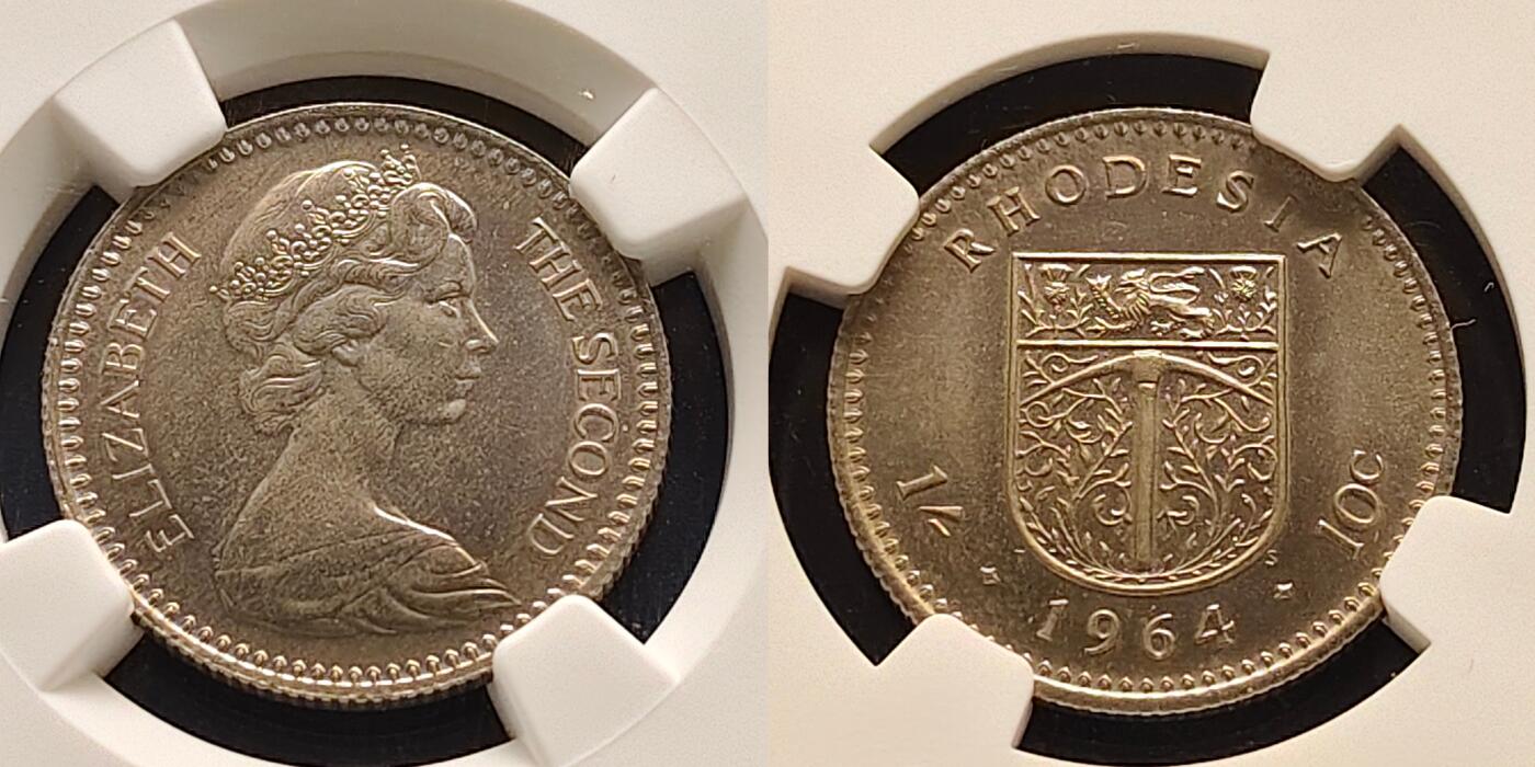 【全场包邮】纯粹捡漏拍493场 【稀少】英属罗德西亚1964年双面值版4枚精制套币-量2080-NGC PF64/65