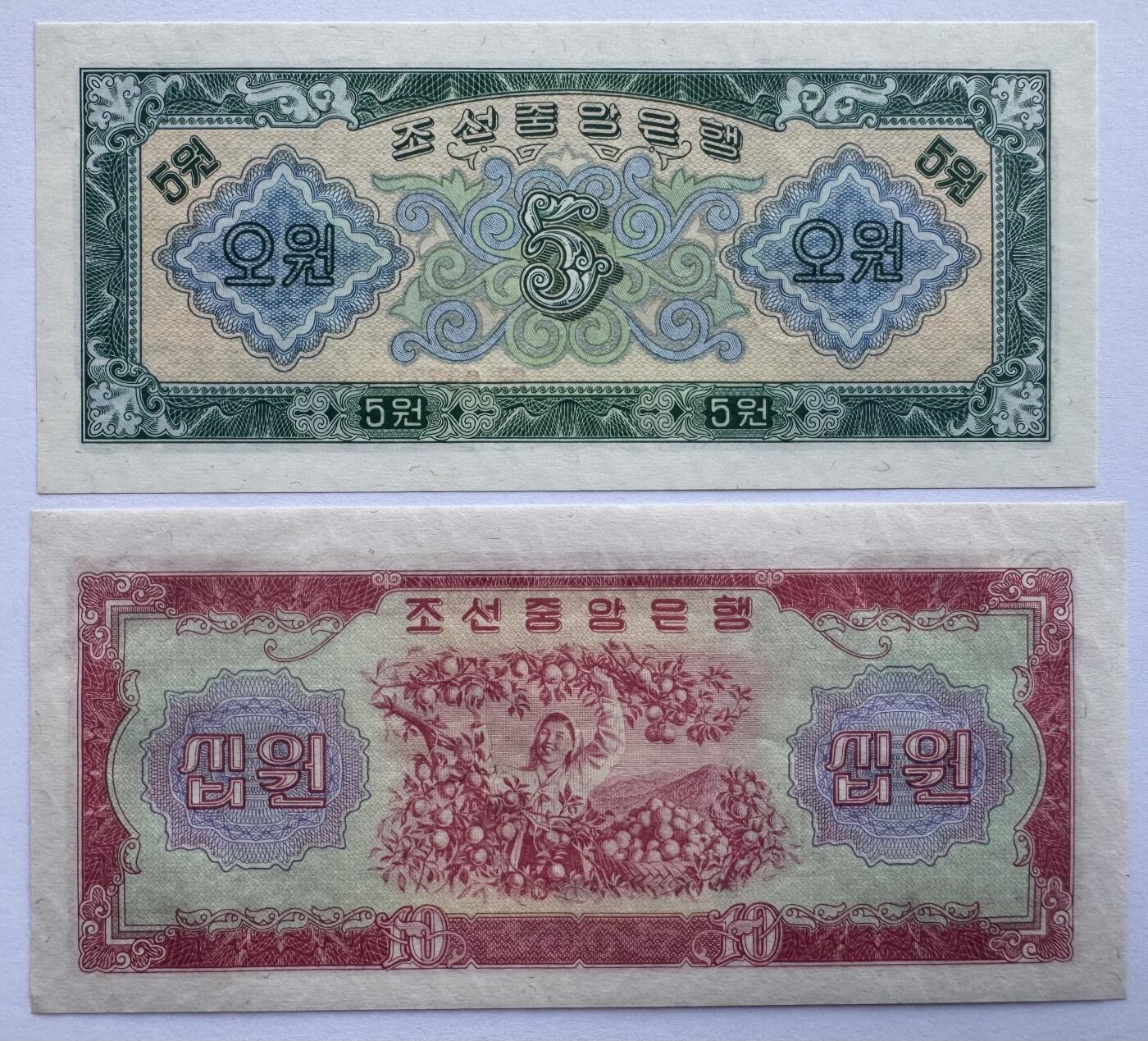 2026第1场（总第228期）：精品测试钞、外钞、塑料钞、连体钞综合场 苏联代印/朝鲜1959年版5、10元一组2枚UNC（10元右上角略不平整）