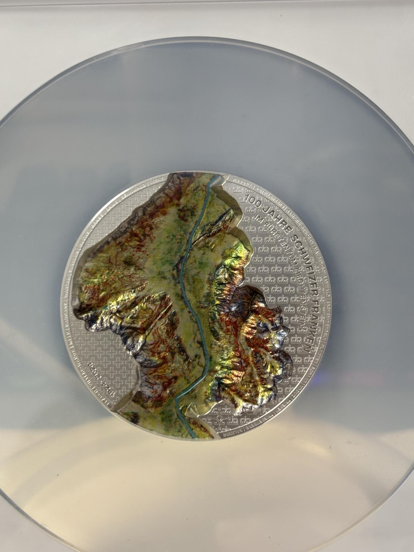 第187期拍卖 列支敦士登2024年瑞士法郎诞生100周年莱茵河谷2盎司银币NGC-MS70首，9999银，发行1000枚