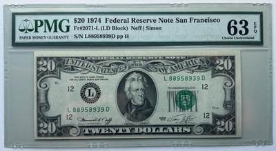 【礼羽收藏】🌏世界钱币拍卖第119期 - 1974年 20美元 号码无47 稀少年份