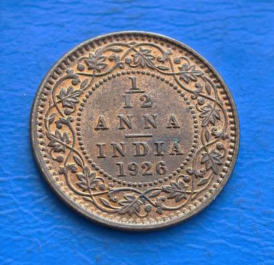 外国优质银币非洲美洲币，周六九点倒数截拍，满百包邮，持续收拍 - 带光1926 年英属印度 1/2 安娜币，正面印乔治五世头像，背面饰缠枝纹 + 币值，铜质币承载殖民时代货币文化，兼具历史纪念性与复古纹饰收藏价值