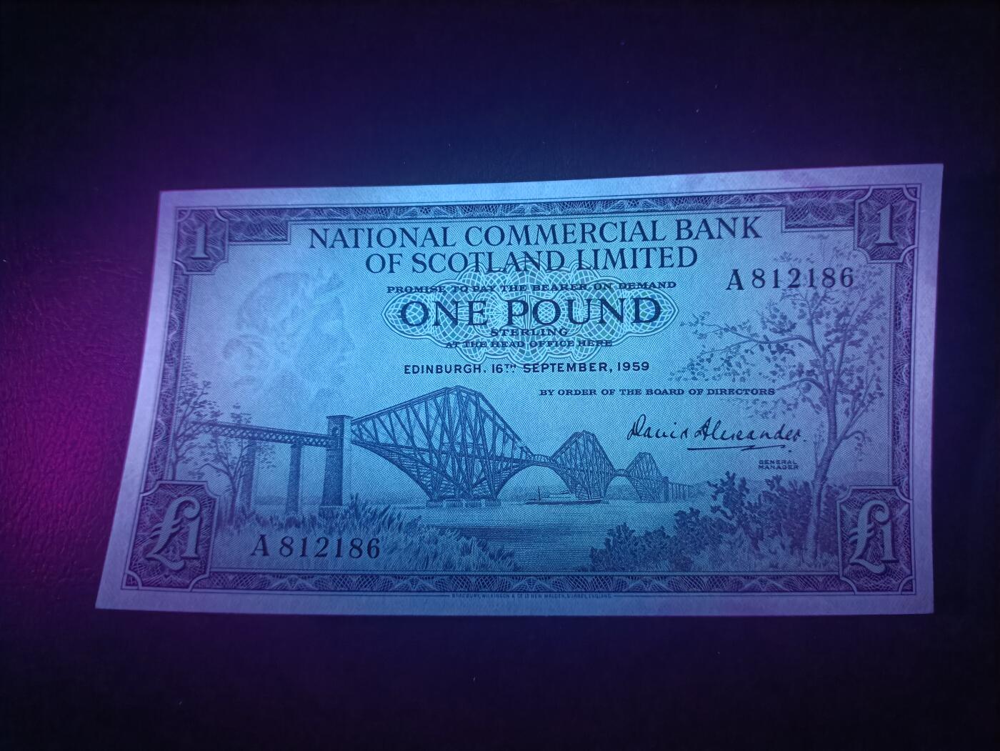 2026一月第二期，总212期 苏格兰国家商业银行1959年1镑UNC-，福斯铁桥和银行徽章，早期少见品种