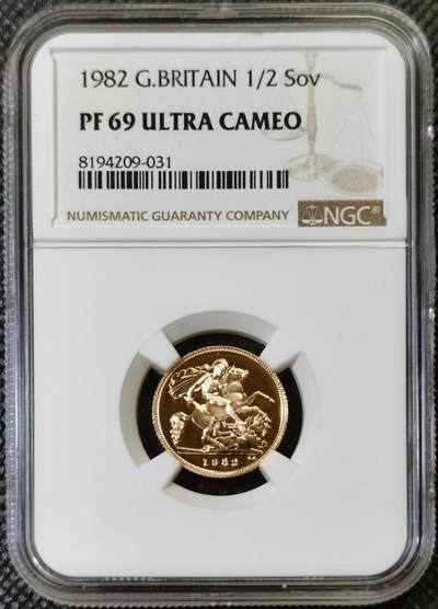 “甄选寰宇 · 臻藏岁华”新年精品场（直播拍卖）-甄臻铺-世界币章拍卖（第47期）送拍享返佣金等优惠多多 - NGC-PF69 ultra cameo二分之一索维林金币917金1982年