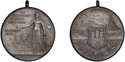 “甄选寰宇 · 臻藏岁华”新年精品场（直播拍卖）-甄臻铺-世界币章拍卖（第47期）送拍享返佣金等优惠多多 - PCGS-UNCD 1909 第16届汉堡射击节，加厚盒，含高清图