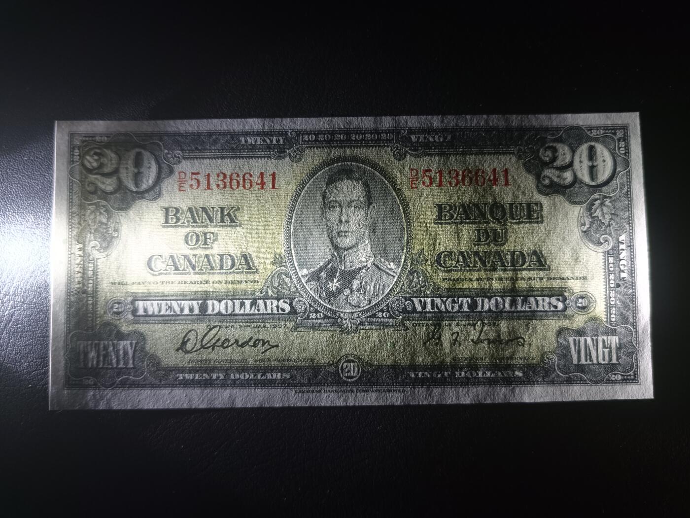 2026一月第二期，总212期 加拿大1937版20元UNC-，乔治六世国王和农神，稀有中高面值品种