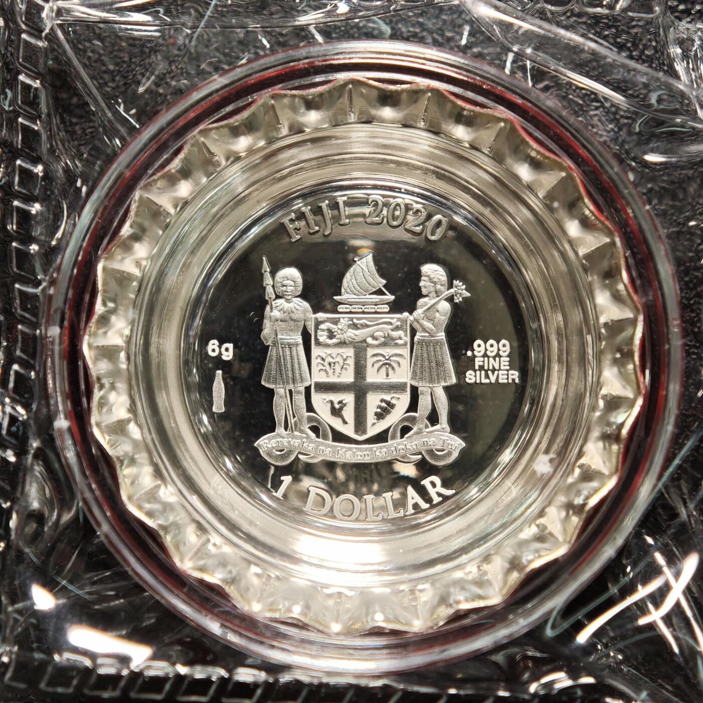 【德藏】世界币章拍卖第161期 2020年 斐济可口可乐(中文)1元异形纪念银币 原盒 6g 999银