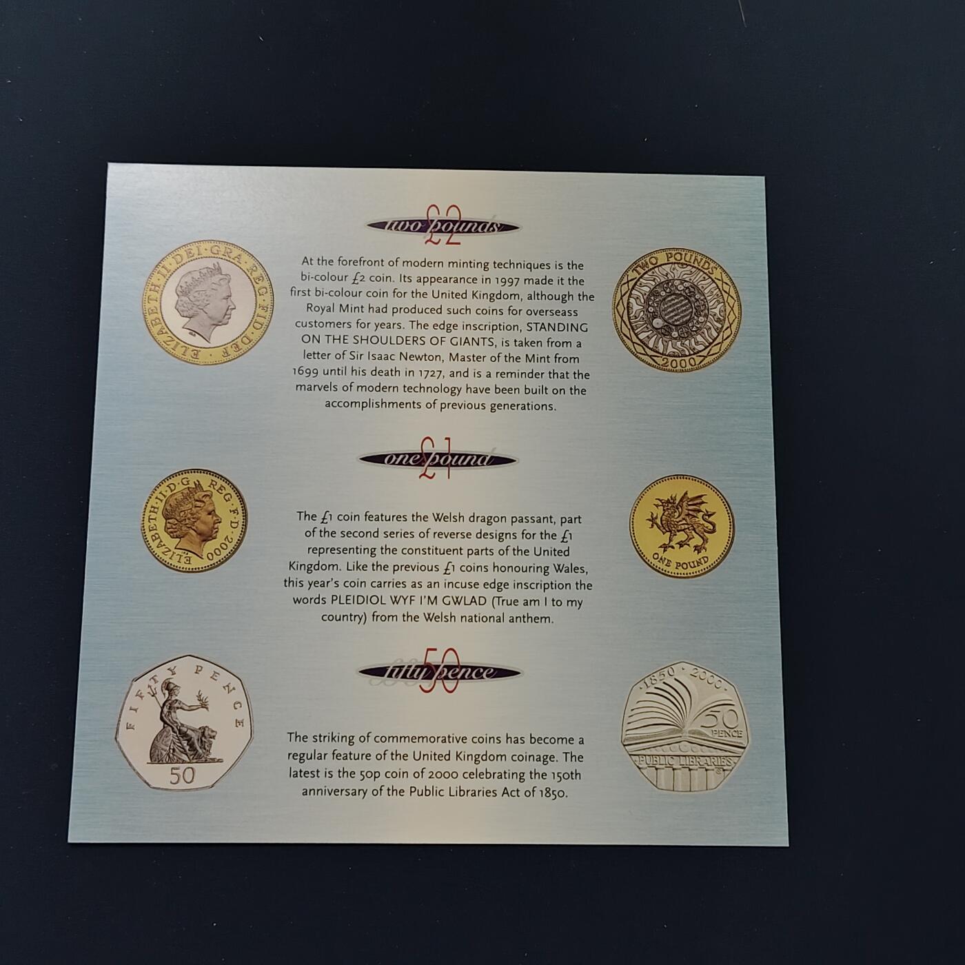 【全场包邮】纯粹捡漏拍492场【封装套币专场】-注意佣金 英国2000年官方封装套币-含2镑机械时代+1镑威尔士红龙+50便士公共阅读+流通套币
