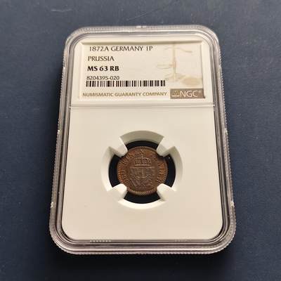 【全场包邮】纯粹捡漏拍493场-持续更新中 - 德国普鲁士 1872年1芬尼铜币-NGC MS63 RB