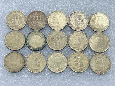 第一海外回流一元起拍收藏 散集专场  第288期 - 意大利200里拉硬币 15枚