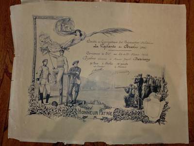 凯旋世界勋赏（第21期冬季大拍）（欢迎送拍）（对拍品有疑问请询问客服，不接受到手刀，出价默认拍品品相。请认真阅读拍卖规则！出价默认已认可！）（收到货请录制开箱视频，无视频概不处理问题。） - 1912年法国贝勒斯（Bresles）“警惕者”军事体操与射击协会颁发的射击竞赛获奖证书，是地方军事体育组织对射击技能的表彰凭证