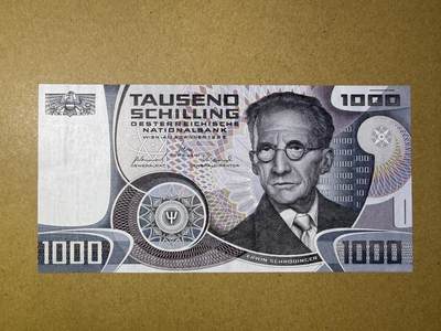 《艾美收藏》第228期-1.11周日外币精品 - 奥地利1000先令 UNC 1983年 奥地利物理学家薛定谔 原票好品