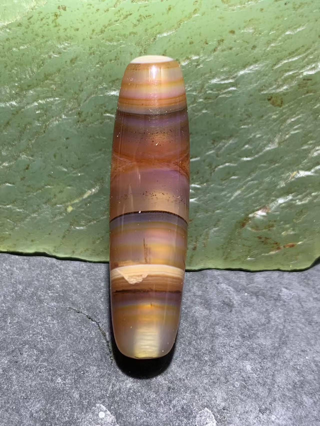 高玉化千层纹巴西玛瑙随形通货桶珠一个，，