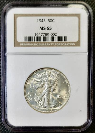 “甄选寰宇 · 臻藏岁华”新年精品场（直播拍卖）-甄臻铺-世界币章拍卖（第47期）送拍享返佣金等优惠多多 - NGC-MS65 1942年美国行走女神半美元粉光极美，早起年份，高分难觅