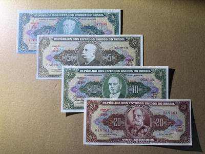 《艾美收藏》第228期-1.11周日外币精品 - 巴西2、5、10、20克鲁塞罗4张 AU-UNC 全程无4