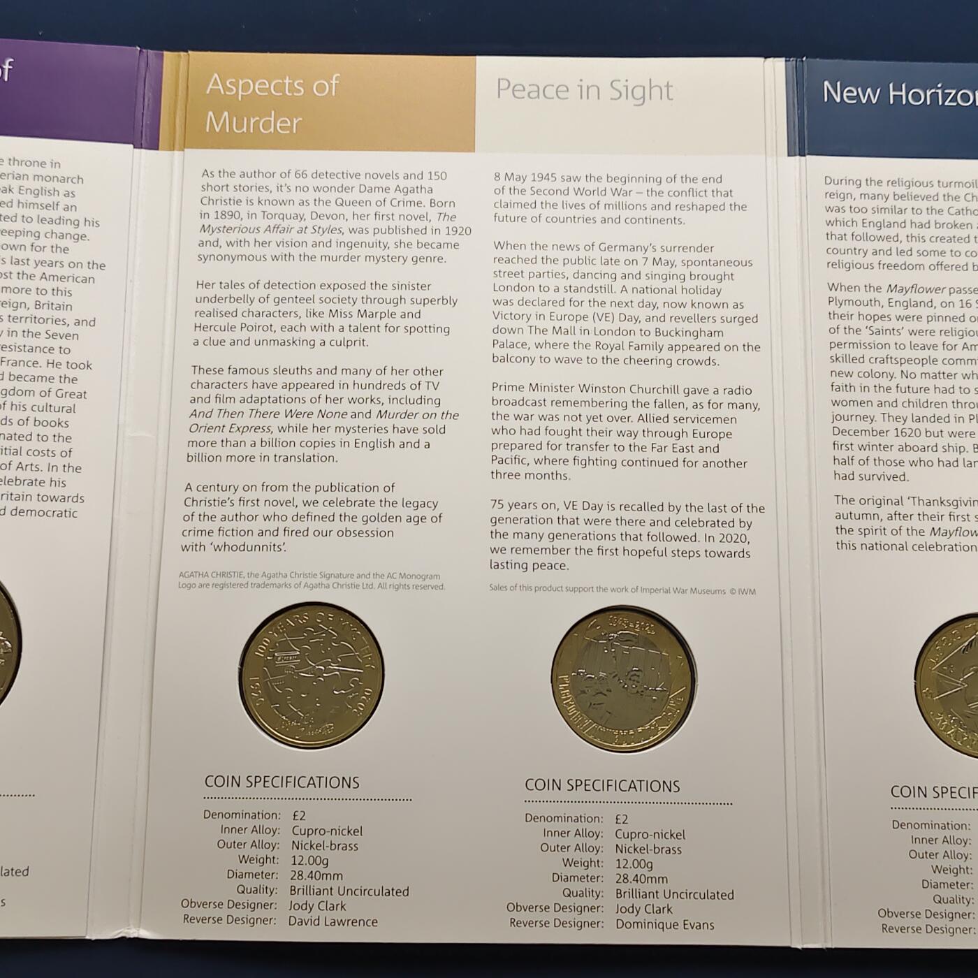 【全场包邮】纯粹捡漏拍492场【封装套币专场】-注意佣金 英国2020年官方封装套币--含盾徽版套币+5镑乔治三世逝世200周年+2镑欧洲胜利日75周年+2镑阿加莎·克里斯蒂女士第一部小说100周年+2镑五月花号400周年+50便士东京奥运会英国代表队5枚纪念币