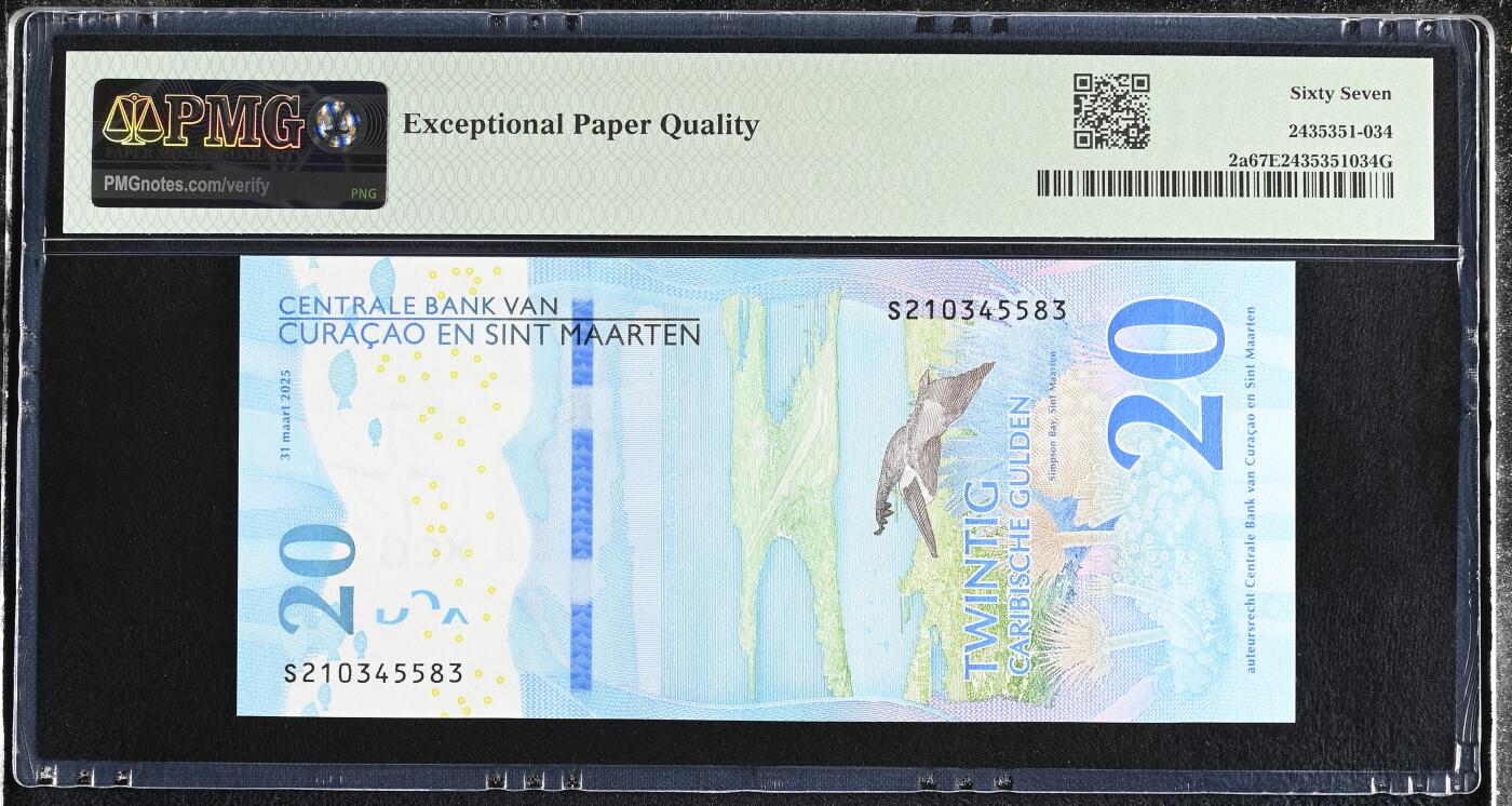《艾美收藏》第228期-1.11周日外币精品 库拉索和圣马丁2025年首发S2冠20盾PMG67E高分 海洋题材