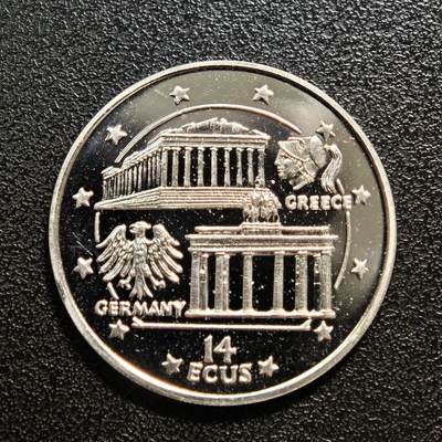 【德藏】世界币章拍卖第161期 - 1994年 直布罗陀希腊与德国接任欧盟理事会轮值主席国14埃斯库多念银币 镜面十足 直径约：29.9mm；重约：10g