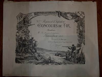 凯旋世界勋赏（第21期冬季大拍）（欢迎送拍）（对拍品有疑问请询问客服，不接受到手刀，出价默认拍品品相。请认真阅读拍卖规则！出价默认已认可！）（收到货请录制开箱视频，无视频概不处理问题。） - 1914年法国第95步兵团颁发的射击竞赛获奖证书，是表彰军人射击技能的军事技能荣誉凭证