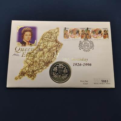 【全场包邮】纯粹捡漏拍492场【封装套币专场】-注意佣金 - 【邮币封】马恩岛1996年1克朗女王70大寿克朗型纪念邮币封