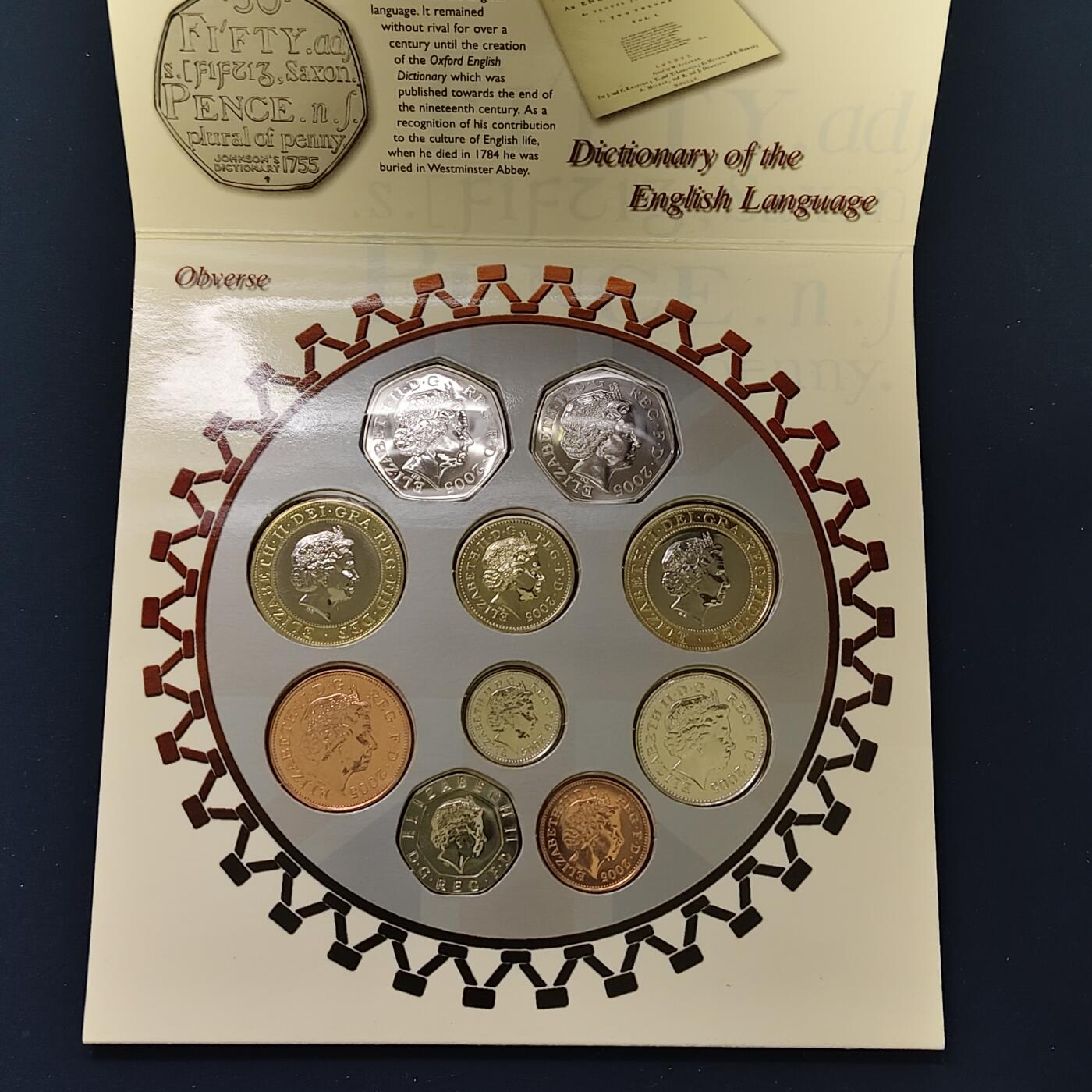 【全场包邮】纯粹捡漏拍492场【封装套币专场】-注意佣金 英国2005年官方封装套币-含2镑火药阴谋+2镑机械时代+1镑梅奈桥+50便士约翰逊词典+流通套币