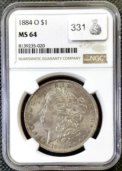 “甄选寰宇 · 臻藏岁华”新年精品场（直播拍卖）-甄臻铺-世界币章拍卖（第47期）送拍享返佣金等优惠多多 - NGC-MS64 美国 1884年O版 摩根$1大银币 醇厚均匀五彩包浆 低评品相
