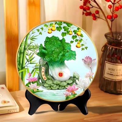 同乐收藏放漏，无佣金 - 招财摆台客厅摆件酒柜书房桌摆圆形牡丹花开富贵家和万事兴褔字