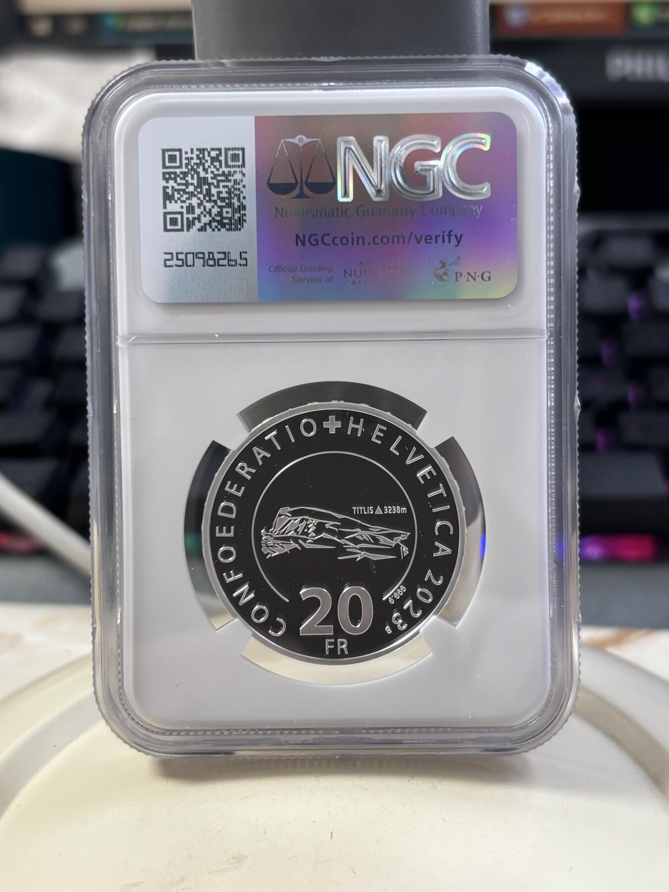 第187期拍卖 瑞士2023年铁力士山缆车精制纪念银币NGC-PF69,9999银，20克