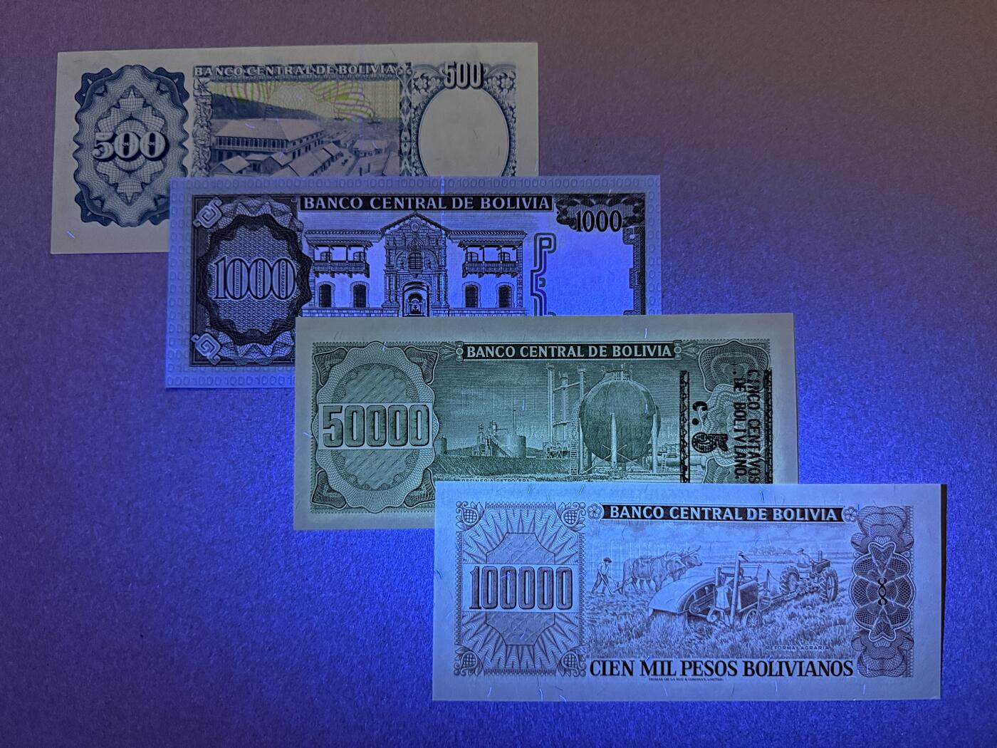 《艾美收藏》第228期-1.11周日外币精品 玻利维亚玻利瓦尔4张 UNC 80年代版本 全程无4