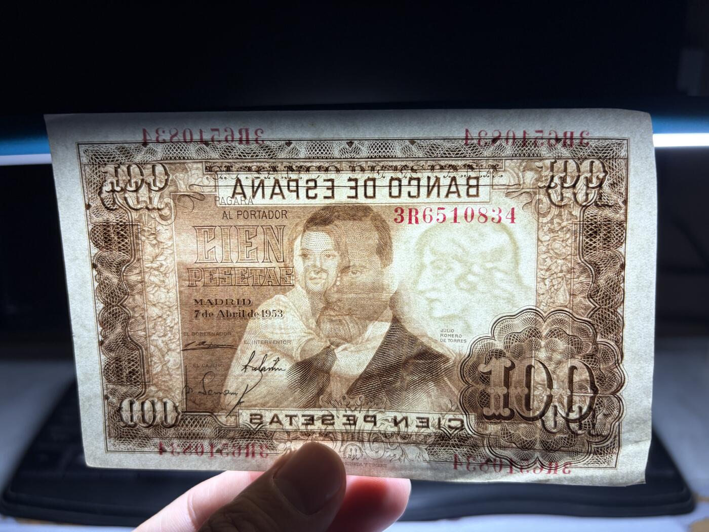 2026年集古藏今外币拍卖第一期-第3场—（总第300拍-纸币专场），本期拍完结算一次，发货时间2-3天，休息几天后继续新的一期拍卖。 1953年西班牙100比塞塔