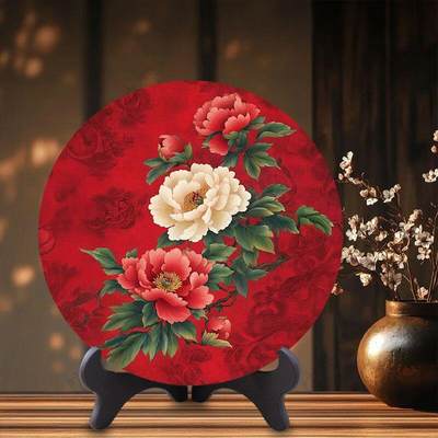 同乐收藏放漏，无佣金 - 牡丹花花开富贵摆件客厅酒柜圆形装饰摆台卧室床头柜走廊玄关摆件