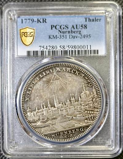 “甄选寰宇 · 臻藏岁华”新年精品场（直播拍卖）-甄臻铺-世界币章拍卖（第47期）送拍享返佣金等优惠多多 - PCGS-AU58 1779年德国纽伦堡城市景观泰勒大银币 五彩包浆 63分中万往上的品种 极致性价比分数 细节几乎没有磨损 更高分仅有8枚
