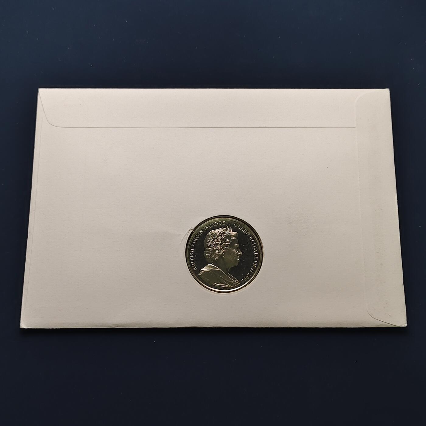 【全场包邮】纯粹捡漏拍492场【封装套币专场】-注意佣金 【邮币封】英属维尔京群岛2002年1元伊丽莎白皇太后生平纪念克朗型纪念邮币封