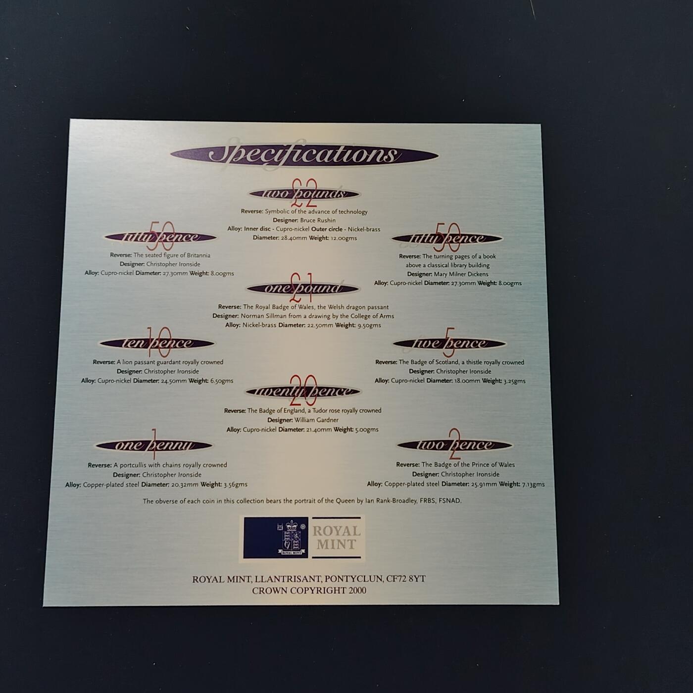 【全场包邮】纯粹捡漏拍492场【封装套币专场】-注意佣金 英国2000年官方封装套币-含2镑机械时代+1镑威尔士红龙+50便士公共阅读+流通套币