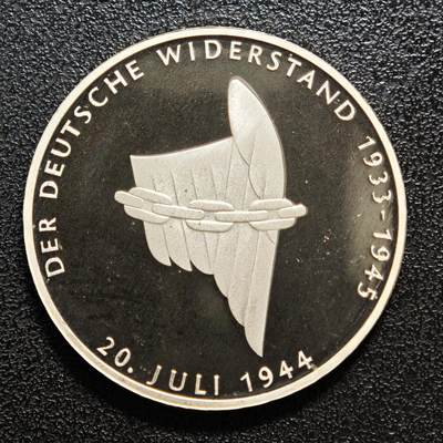 【德藏】世界币章拍卖第161期 - 1994年 德国抵抗运动50周年10马克纪念银币 镜面十足 直径约：32.5mm；重约：15.5g