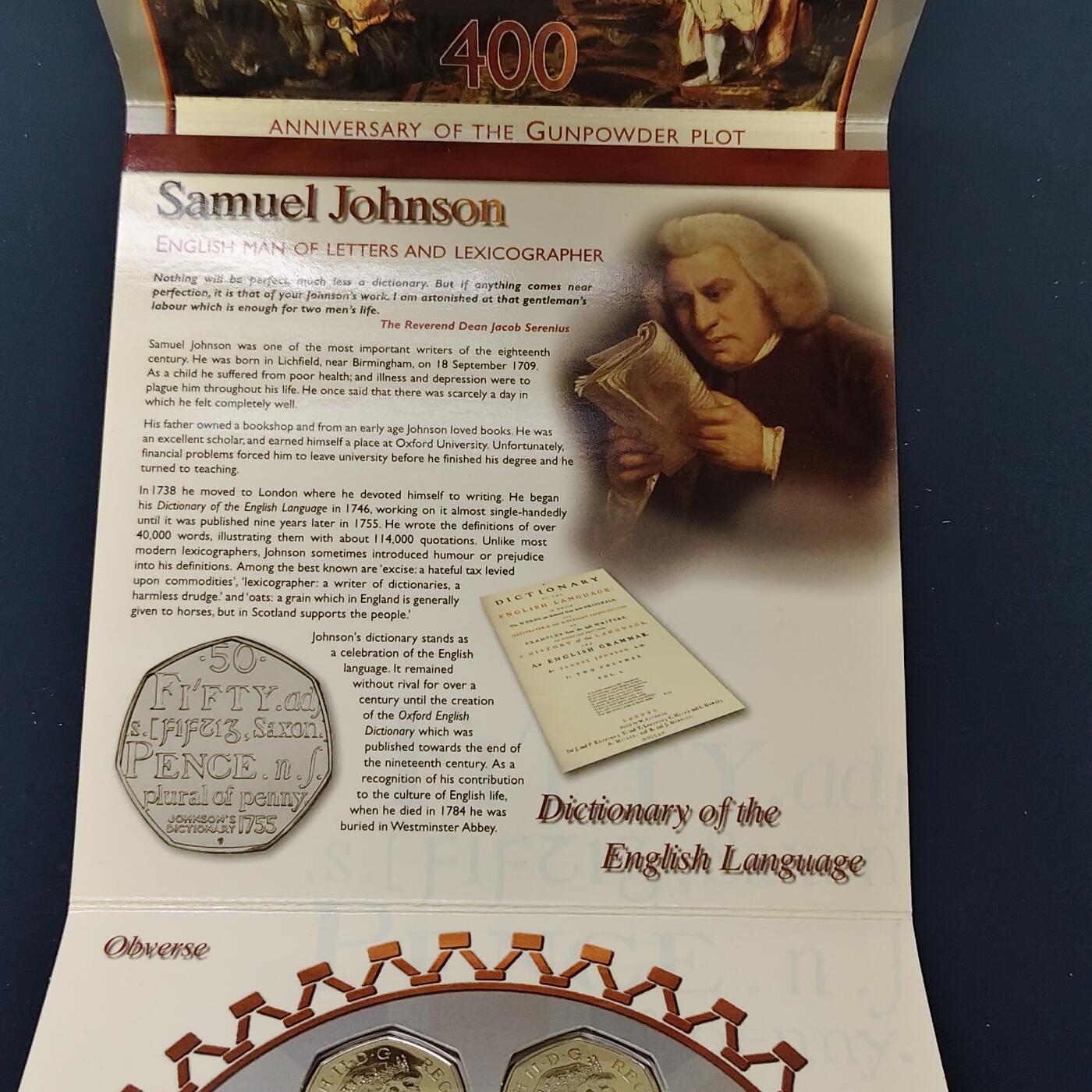 【全场包邮】纯粹捡漏拍492场【封装套币专场】-注意佣金 英国2005年官方封装套币-含2镑火药阴谋+2镑机械时代+1镑梅奈桥+50便士约翰逊词典+流通套币