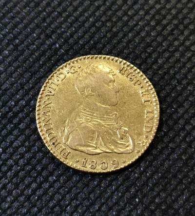 “甄选寰宇 · 臻藏岁华”新年精品场（直播拍卖）-甄臻铺-世界币章拍卖（第47期）送拍享返佣金等优惠多多 - 西班牙1809年费迪南七世2埃斯库多金币 非常稀少品种，重6.7g，细节见图