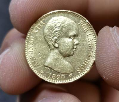 “甄选寰宇 · 臻藏岁华”新年精品场（直播拍卖）-甄臻铺-世界币章拍卖（第47期）送拍享返佣金等优惠多多 - 西班牙1890年阿方索十三世20比塞塔金币 早期少见婴儿头像 极具潜力的品种，重6.4g，细节见图