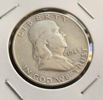 外国优质银币非洲美洲币，周六九点倒数截拍，满百包邮，持续收拍 - 美国1948 年富兰克林半元银币D版，正面是富兰克林头像配 “自由” 字样，背面是独立钟 + 小鹰饰，带 “合众为一” 格言，版式独特、是经典纪念币，收藏辨识度高。