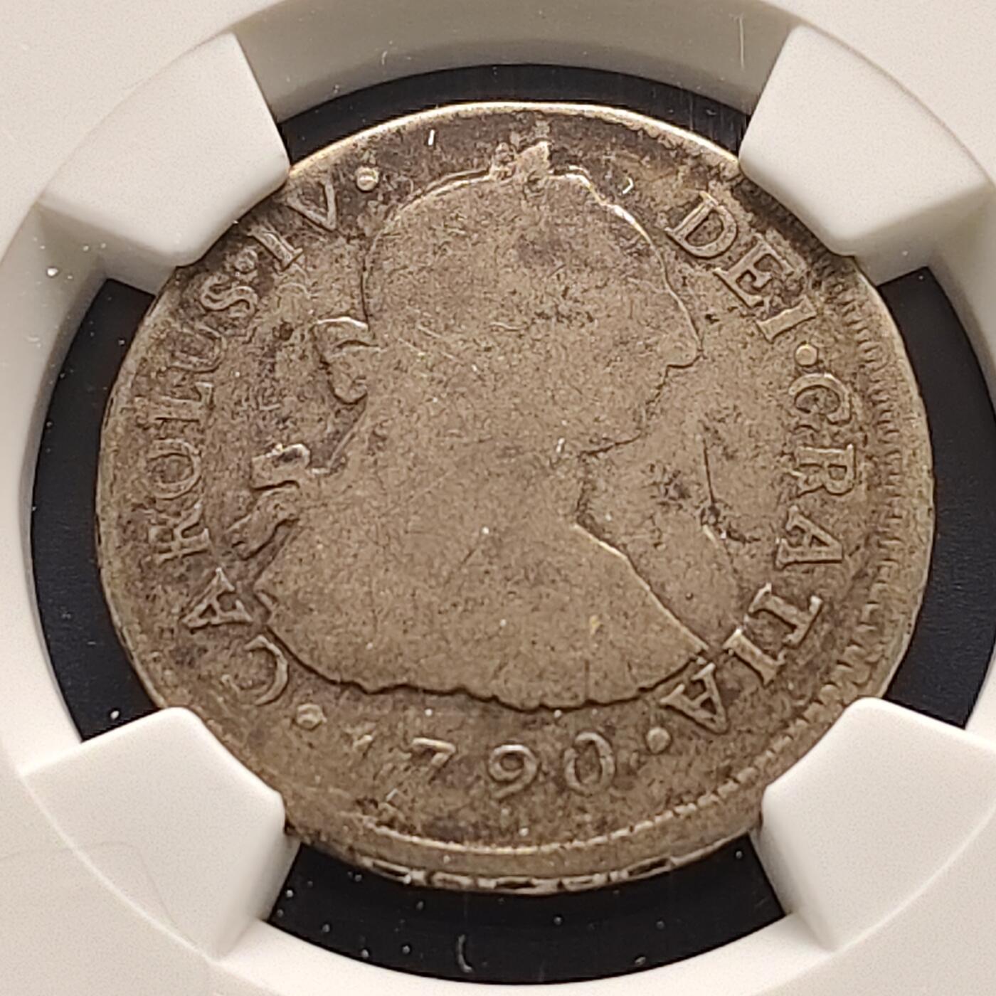 【全场包邮】纯粹捡漏拍493场 秘鲁1790年卡洛斯四世利马厂2里亚尔银币-NGC GOOD DETAILS