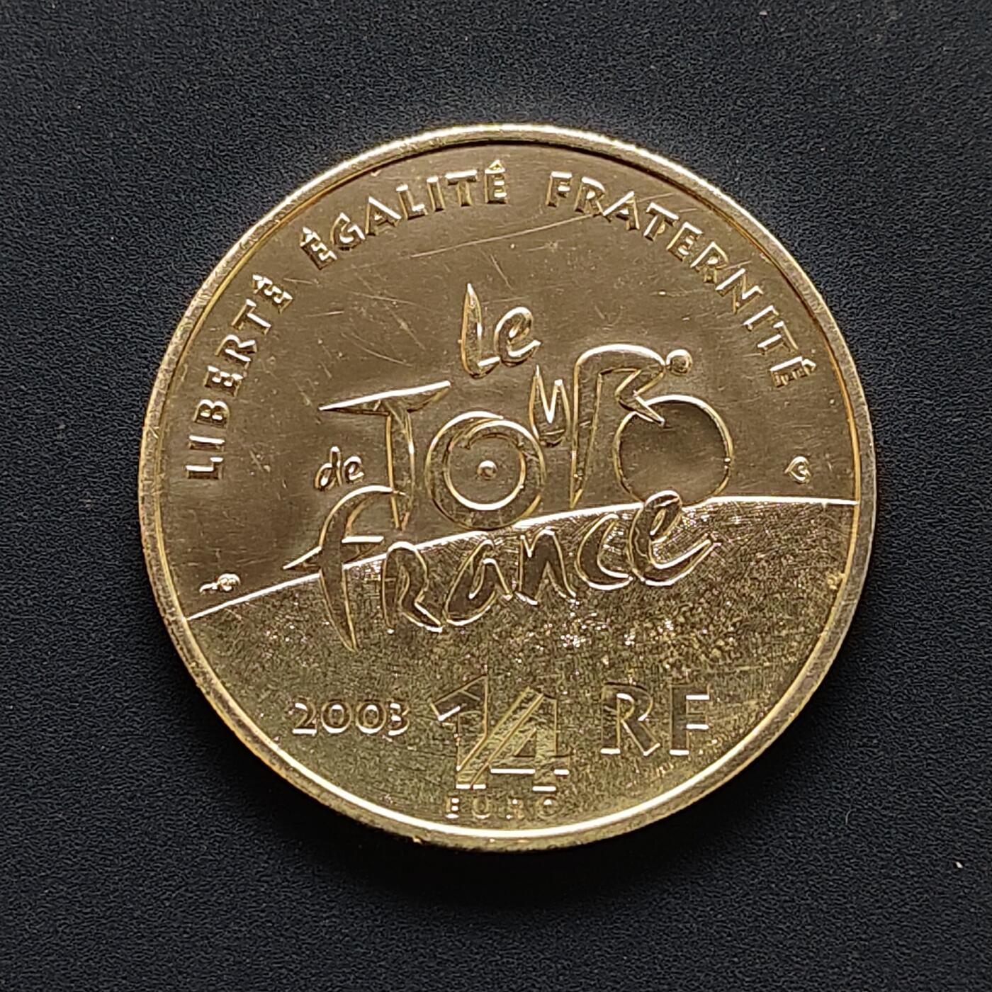 【全场包邮】纯粹捡漏拍493场 法国2003年1/4法郎环法自行车赛百年纪念银币【30毫米13克，纯银价约210元（按18元银价折算）】