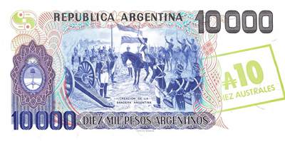 回流20260108 - 阿根廷10奥斯特 纸币（1万比索）改值版 阿根廷国旗的诞生 