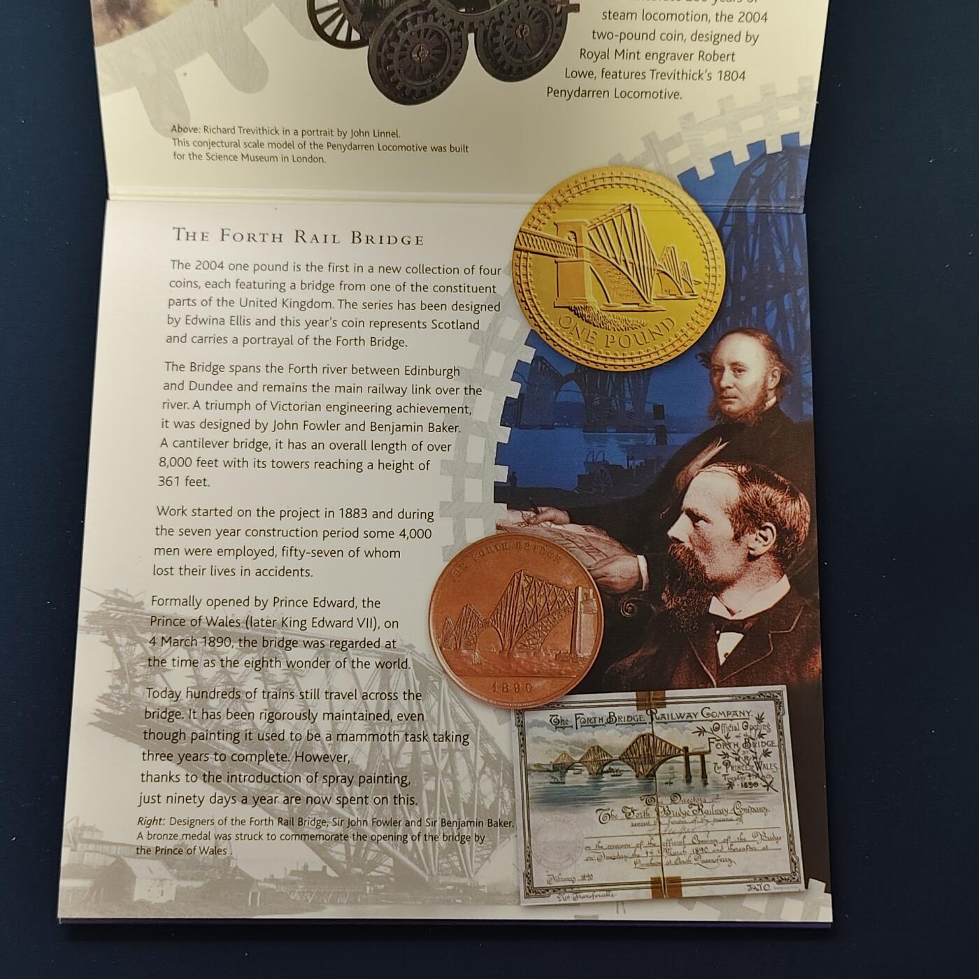 【全场包邮】纯粹捡漏拍492场【封装套币专场】-注意佣金 英国2004年官方封装套币-含2镑首辆火车200周年+2镑机械时代+1镑第四铁路桥+50便士罗杰班尼斯4分钟1英里4枚纪念币+流通套币