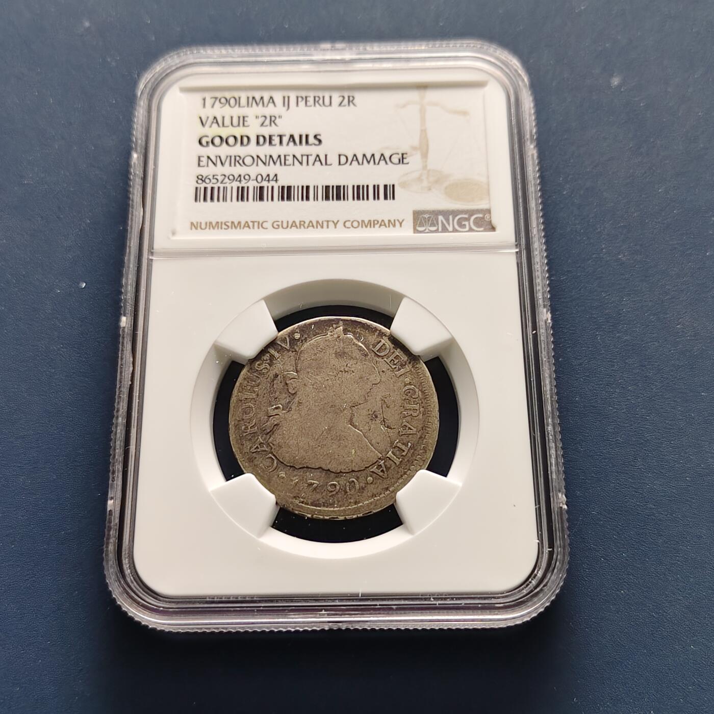 【全场包邮】纯粹捡漏拍493场 秘鲁1790年卡洛斯四世利马厂2里亚尔银币-NGC GOOD DETAILS